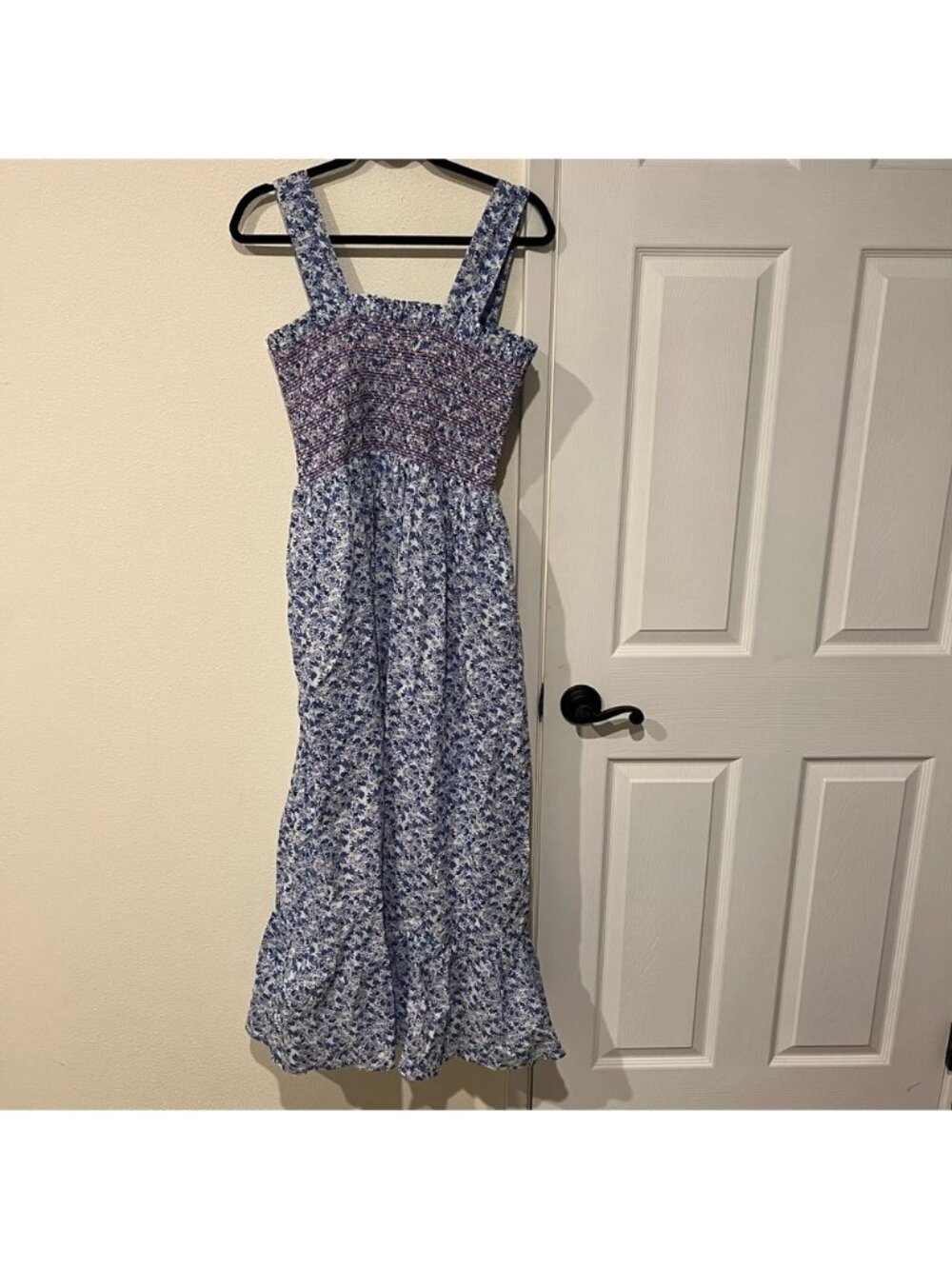 Mille Cotton Smocked Midi Dress Size Large Cottagecore Coquette Milkmaid